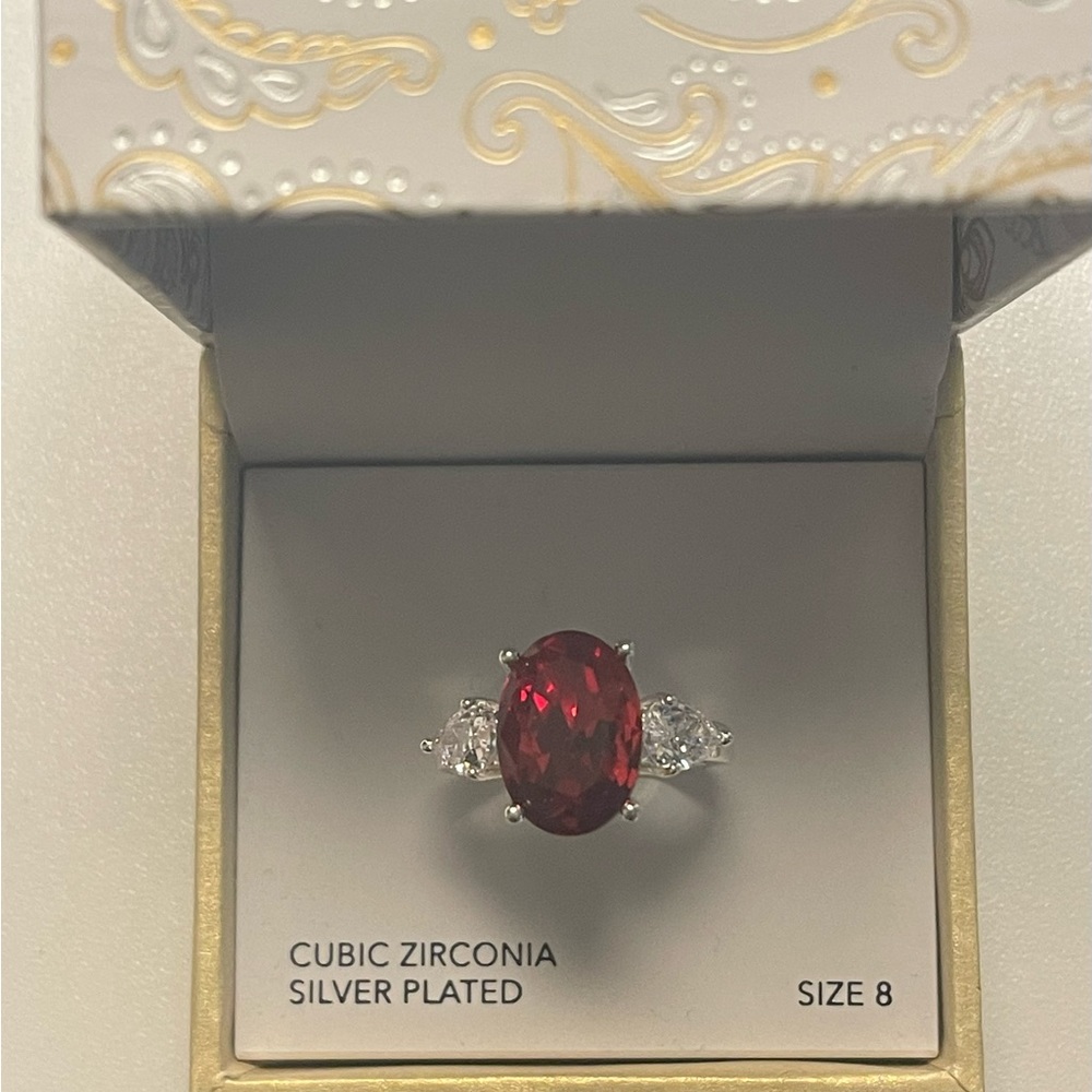 #14 - Brand New In Box Oval Ring, Ruby Color, Size 8